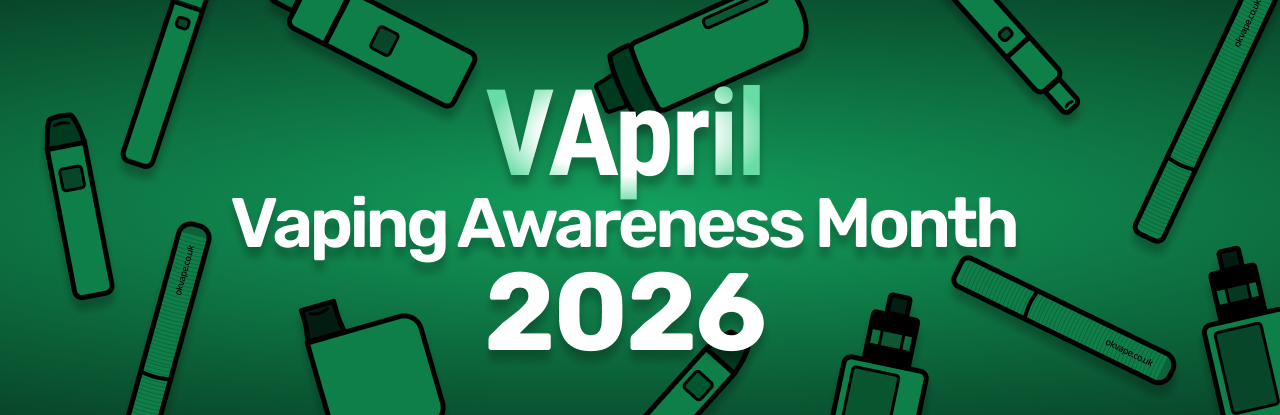 VApril 2026 banner. OK Vape supports vaping awareness month.