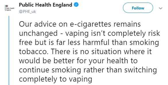 Public Health England E-Cigarettes Twitter Quote
