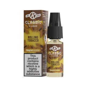 Rolling Tobacco E Liquid bottle and box from the Classic e-liquid range by OK Vape