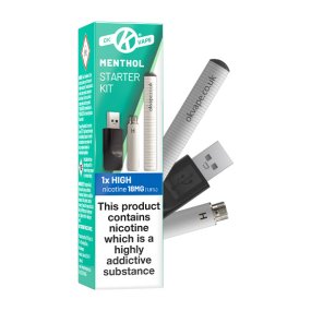 Image of OK Cigalike Essentials starter kit with battery, charger and refill in menthol flavour