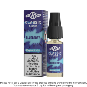 Blueberry 12mg E Liquid bottle and box from the Classic e-liquid range by OK Vape | Disclaimer