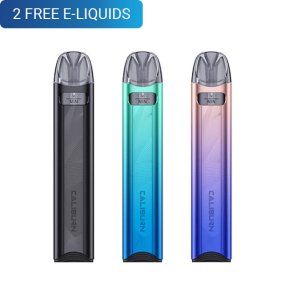 3 Uwell Caliburn A3S Pod Devices in Midnight Black, Lake Green and Iris Purple