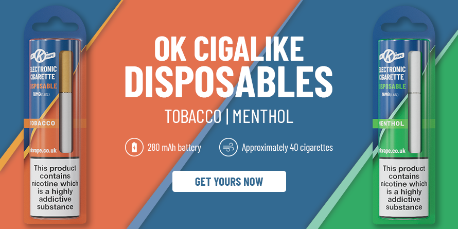 OK Cigalike Disposables available in Tobacco and Menthol flavours